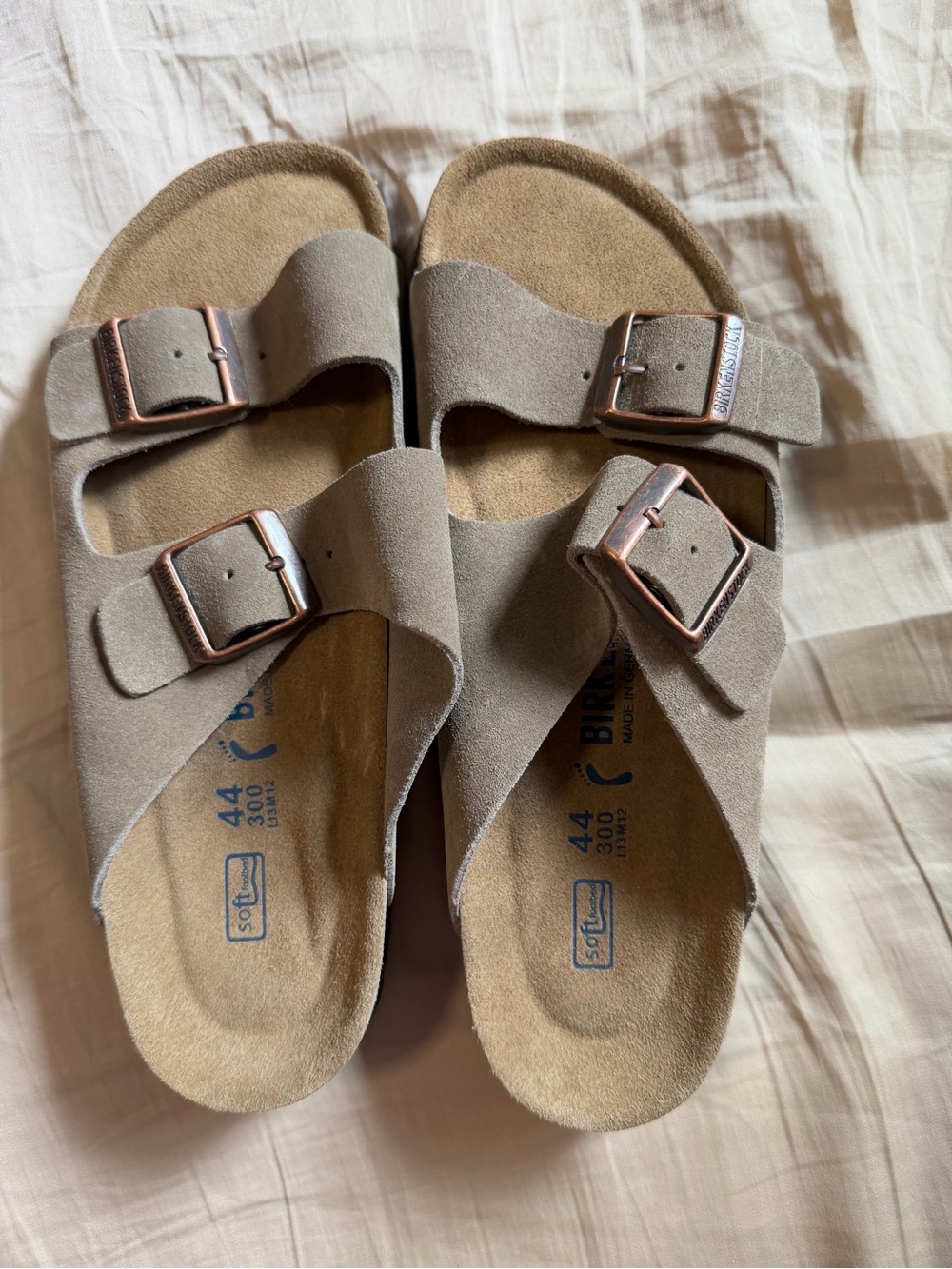 Birkenstock Men's Suede Double Buckle Sandals in Taupe
